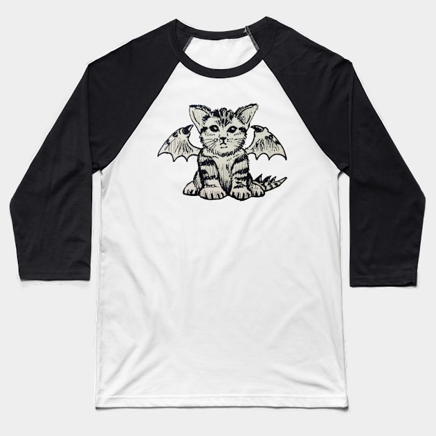 Devil Kitty Baseball T-Shirt by Fatmancomics